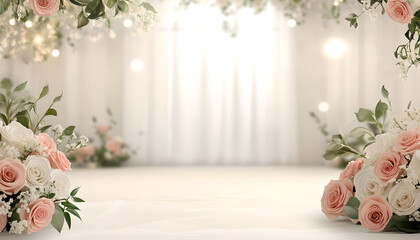 Elegant Floral Arrangement of Roses and flowers as decoration: Wedding Interior Background, Invitation Card Template, Celebration Wallpaper, with Space for Text for Weddings, Anniversaries, and Events