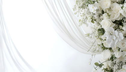 Elegant Floral Arrangement of Roses and flowers as decoration: Wedding Interior Background, Invitation Card Template, Celebration Wallpaper, with Space for Text for Weddings, Anniversaries, and Events