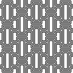Seamless abstract geometric pattern consisting of black and white lines forming interlocking rectangles. Suitable for various creative projects or decorative elements.