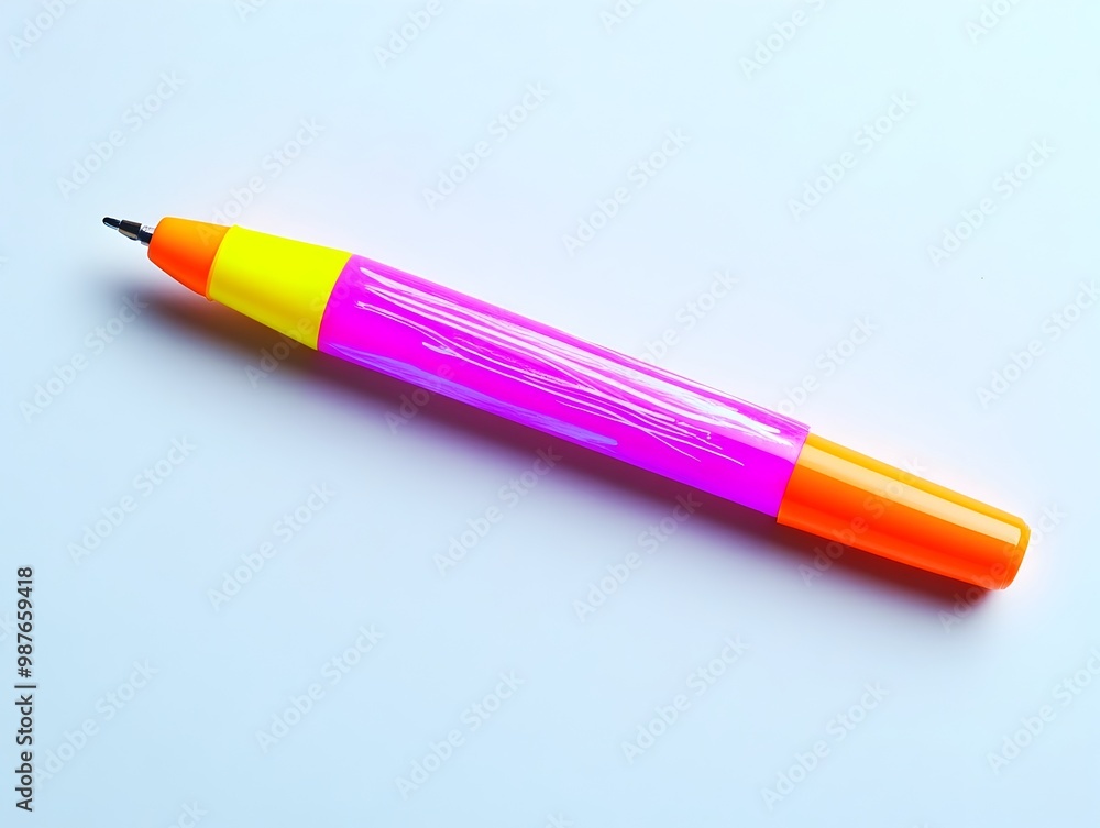 Poster vibrant highlighter pen with tapered chisel tip on minimalist white background