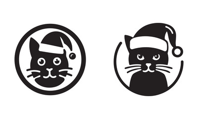A cute cat with santa cap  logo icon symble sticker silhouette vector isolated on white background