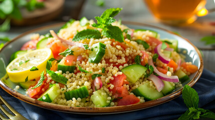 Delicious Couscous Salad with Cucumber Tomato and Mint