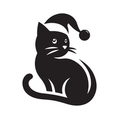 A cute cat with santa cap  logo icon symble sticker silhouette vector isolated on white background