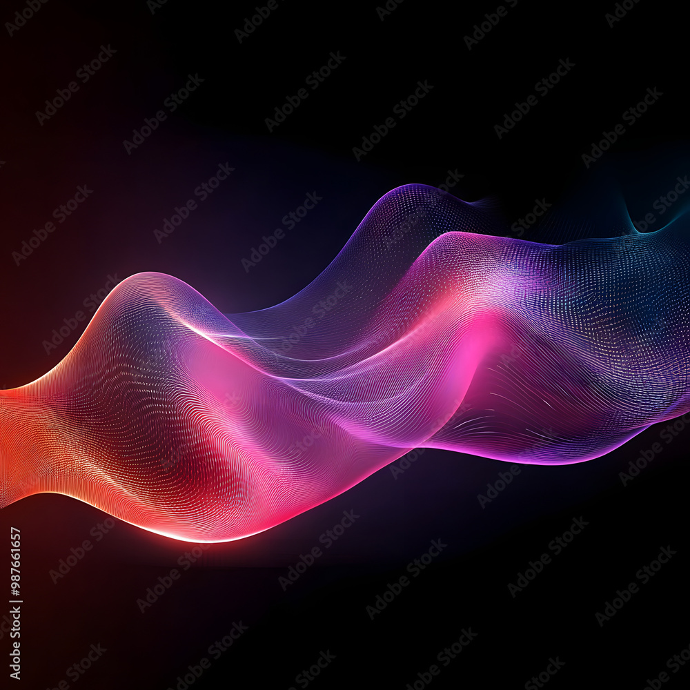Poster dark abstract background with glowing abstract waves, sound wave, generative ai