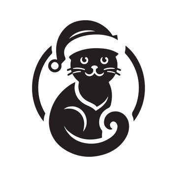 A cute cat with santa cap  logo icon symble sticker silhouette vector isolated on white background