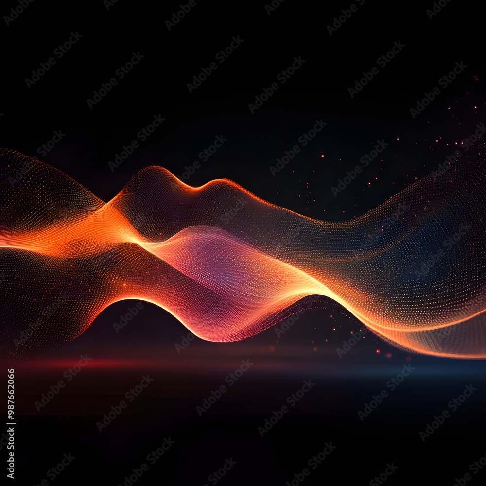 Poster dark abstract background with glowing abstract waves, sound wave, generative ai