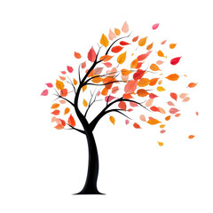 Obraz premium Colorful tree with falling leaves, white isolated background
