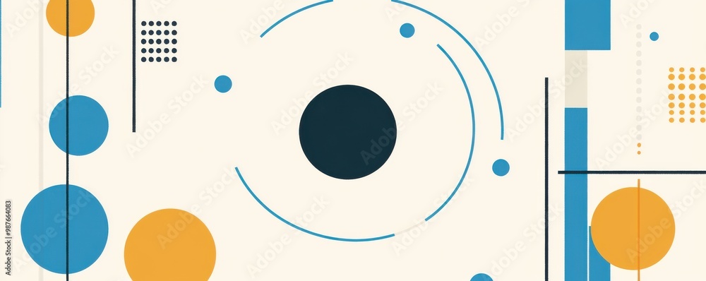 Poster abstract circular geometric pattern with blue and grey lines depicting digital technology and innova