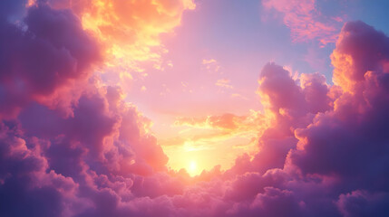 Fototapeta premium Pink and Orange Sunset Clouds Illustration