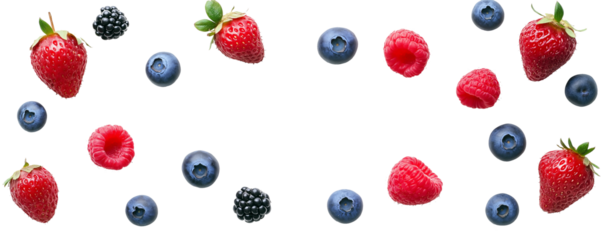 Transparent PNG Image of fresh mixed berries (strawberries, blueberries, and raspberries) 