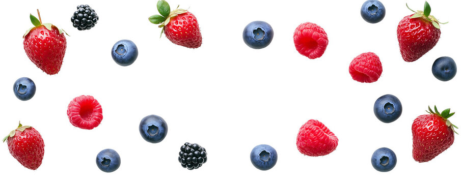 Transparent PNG Image of fresh mixed berries (strawberries, blueberries, and raspberries) 