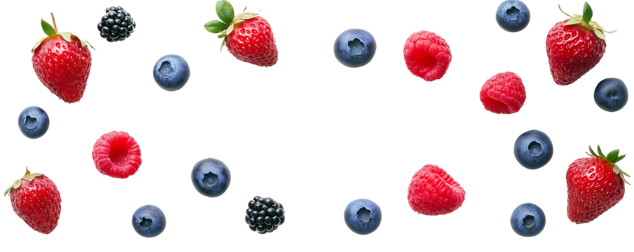 Transparent PNG Image of fresh mixed berries (strawberries, blueberries, and raspberries) 