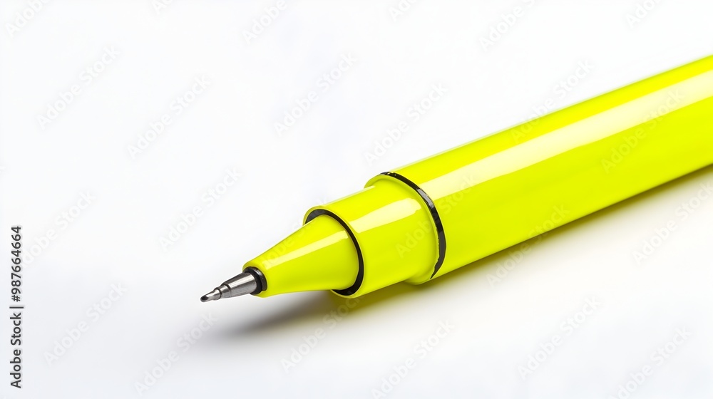 Poster vivid yellow highlighter marker on clean white backdrop with precise chisel tip