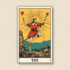Whimsical Fool Tarot Card with Symbolic Journey Motifs
