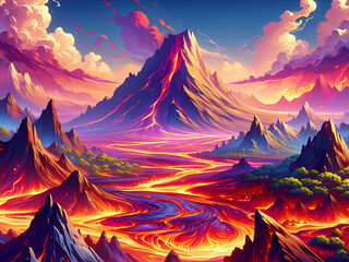 Anime style volcano background