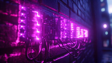Fototapeta premium Neon Lights on Brick Wall 3D Illustration