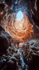 Spelunking - Phone Wallpaper, cave, adventure, hiking, explorer, rock formation, sunlight, exploration, outdoor, nature, person, underground, rugged