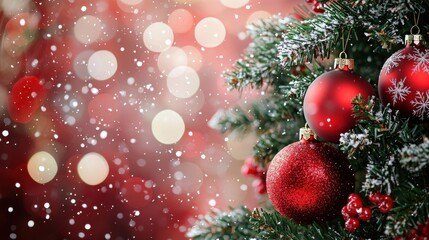 Christmas Tree with Red Ornaments in Snow
