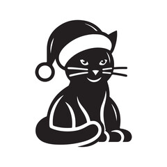 A cute cat with santa cap  logo icon symble sticker silhouette vector isolated on white background