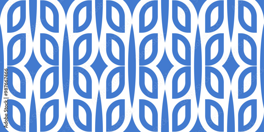 Fototapete Geometric pattern of vector petals and rhombuses between them. Seamless blue vector.