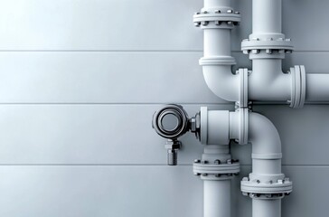 Industrial Pipe Fittings on White Wall
