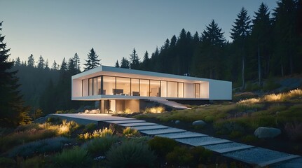 Obraz premium Modern and Contemporary Facade, Luxury Exterior Design, Detailed Design, Lighting,