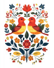 Two Birds and a Floral Wreath