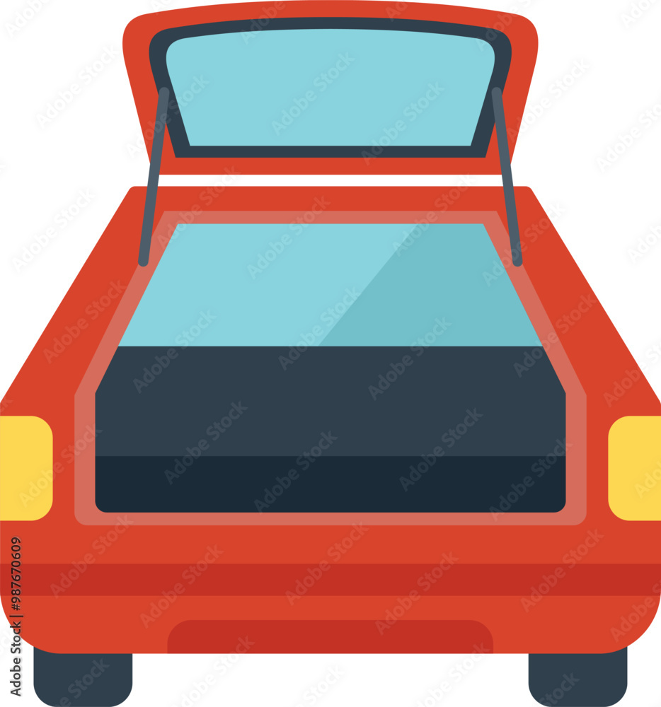 Aufkleber red car with open empty trunk, ready for loading luggage for a trip