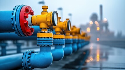 Industrial Pipeline with Valves and Gauges
