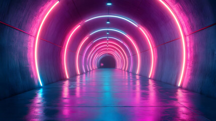 Neon Lights Tunnel 3D Rendering