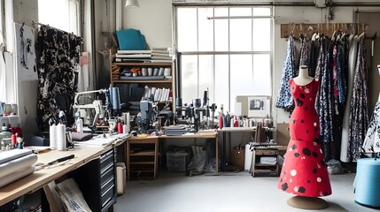 Vibrant Polka Dot Dress in Colorful Creative Fashion Design Studio