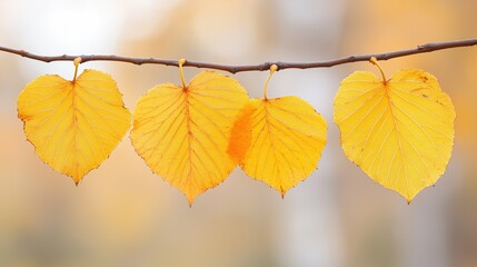 Obraz premium Tender trsanlucent autumn branch with yellow leaves foliage on bokeh background outdoors