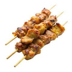 three meat skewers isolated on white background