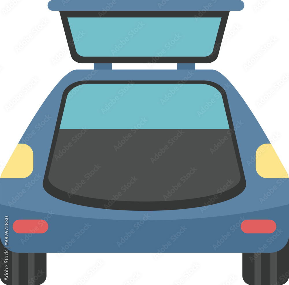 Poster blue car with open trunk and empty roof rack showing available storage space