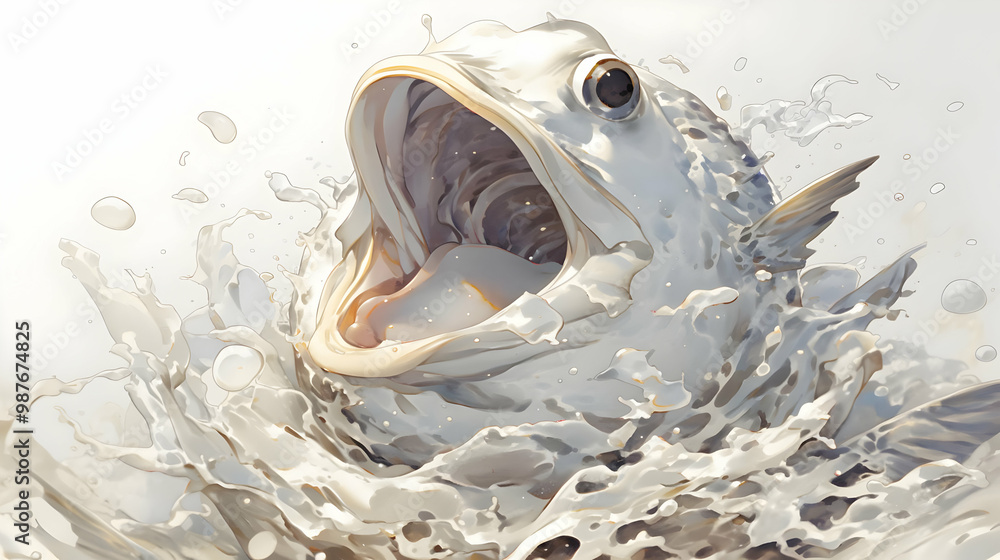 Poster fish leaps from water, creating a splash of copy space