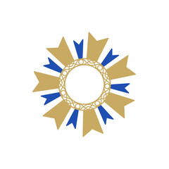 Doodle frame medal ribbon mandala or decoration illustration that can be use for background, sticker, scrapbook and etc. | Aesthetic with blue gold colors