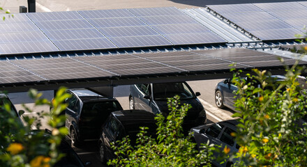 Parking space with solar panels on a roof