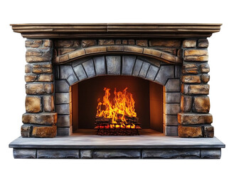 Naklejka premium The fireplace is inside the house. On transparent background. PNG