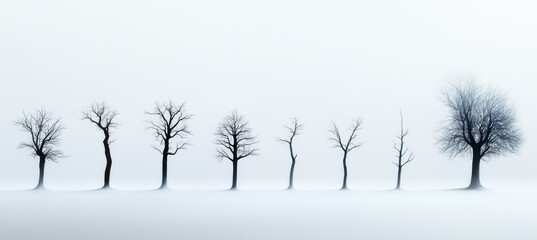 Silhouettes of Trees in Foggy Landscape