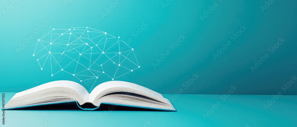 Poster discover an innovative ebook featuring a polygonal design with interconnected lines and points, show
