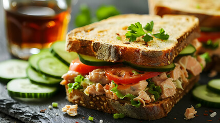 Delicious Tuna Sandwich with Cucumber and Tomato
