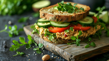 Delicious Hummus Sandwich with Fresh Vegetables