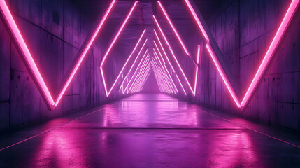 Pink Neon Lights In A Concrete Tunnel - 3d Illustration