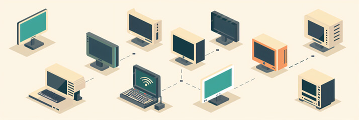 A graphical representation of several computers networked via the Internet over time 