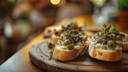 Delicious Bruschetta with Olives and Thyme Italian Appetizer