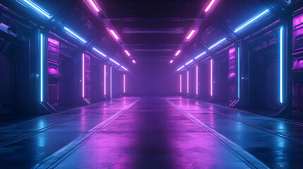 Neon Lights in a Futuristic Corridor - 3D Illustration