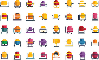Set of colorful concrete mixer icons, perfect for any construction or building project