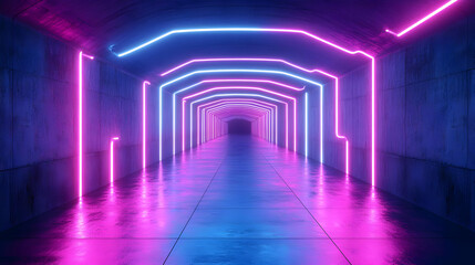 Neon Lights Tunnel 3D Illustration
