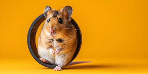 Cute Hamster Peeking Through a Wheel, Adorable Pet Copy Space