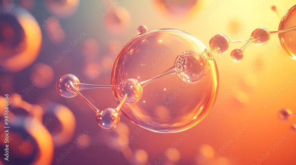 Poster abstract molecular structure with a large transparent sphere